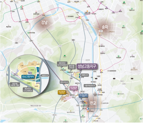 성남고등자이 위치도. 사진=GS건설.