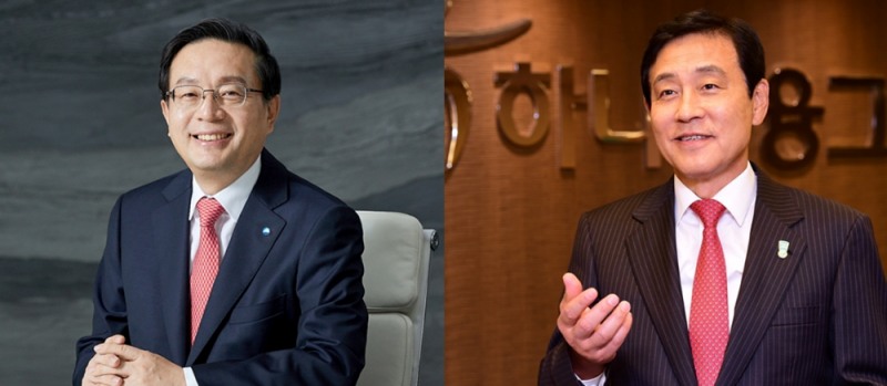 (왼쪽부터) 손태승 우리금융지주 회장, 김정태 하나금융지주 회장 / 사진= 각사
