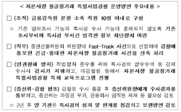 자본시장조사 업무규정 개정안 중 특사경 운영방안 주요내용 / 자료= 금융위원회(2019.05.02)