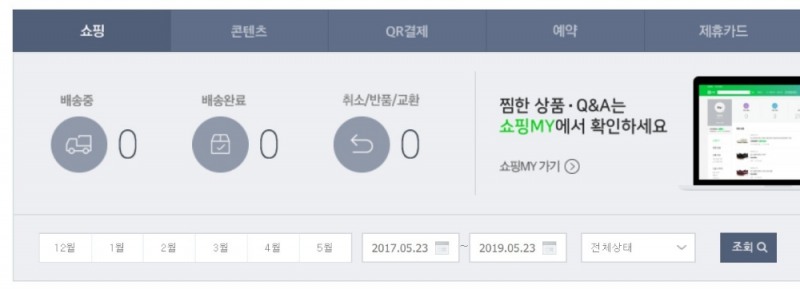 △네이버 페이 이용자의 현재 쇼핑, 콘텐츠, QR결제 등의 상황을 알려주는 표/사진=오승혁 기자