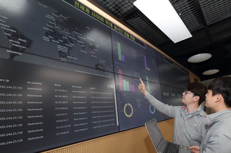 △KT 직원들이 과천 INS운용센터에서 기가 시큐어 플랫폼을 운영하고 있다/사진=KT