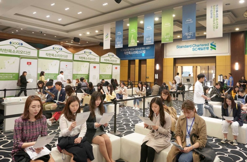 SC제일은행 사회공헌활동인 ‘착한목소리페스티벌’에서 참가자들이 오디션을 준비하고 있는 모습./사진=SC제일은행