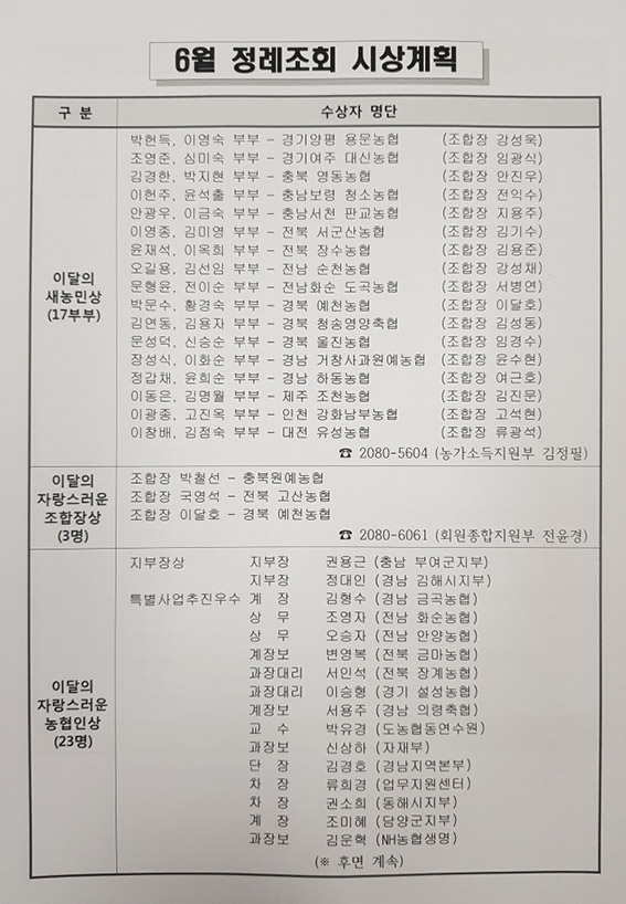 농협중앙회 6월 정례조회 개최