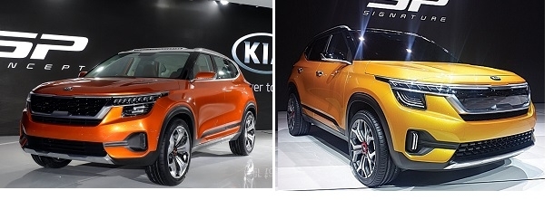 '셀토스' 콘셉트카 (왼쪽부터) 2018 델리 모터쇼에 공개된 SP 콘셉트카와 2019서울모터쇼에서 선보인 SP 시그니쳐 콘셉트.