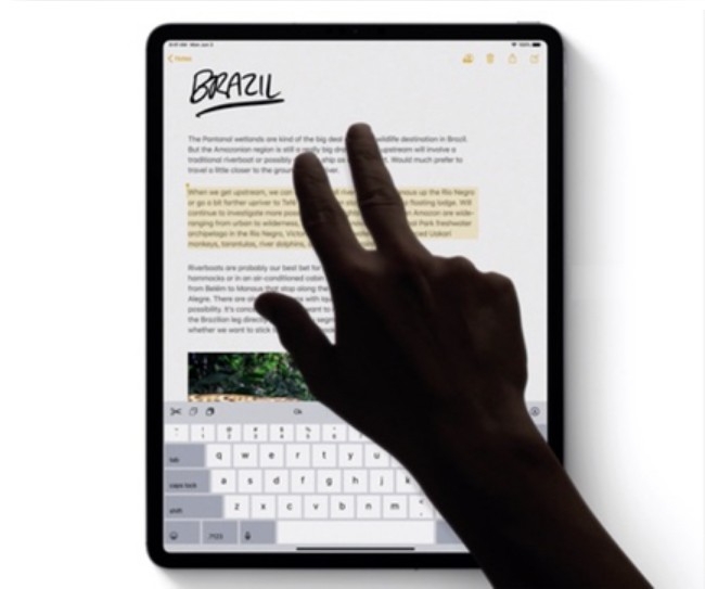 △애플 아이패드 새로운 OS에서 가능해지는 제스쳐 방식 텍스트 수정 기능 예시/사진=오승혁 기자(자료 편집) 