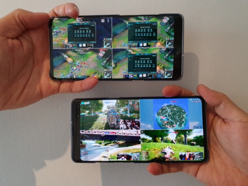 △갤럭시 S10 5G 단말에서 구현한 e스포츠라이브 중계 화면으로, 고객은 최대 5개 화면까지 선택할 수 있다/사진=KT