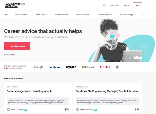 루프탑슬러시 홈페이지 화면. (사진=블라인드)