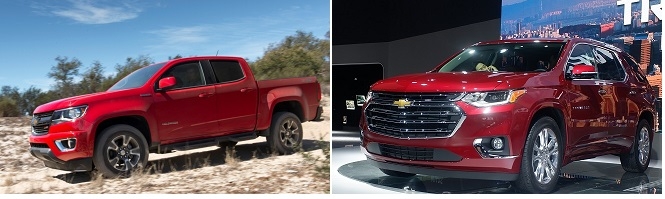 쉐보레 중형 픽업트럭 콜로라도(왼쪽)과 대형SUV 트래버스.