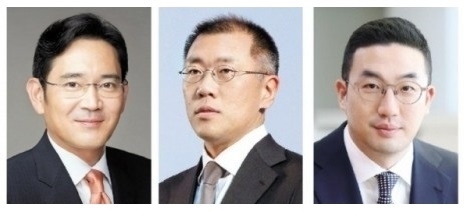 (왼쪽부터)이재용 삼성전자 부회장, 정의선 현대차 부회장, 구광모 LG 회장.