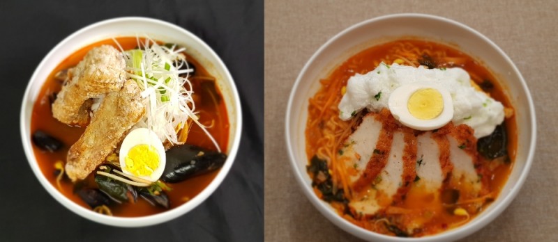 혜자분식의 등갈비 마라면과 수제어묵라면. /사진제공=호텔신라