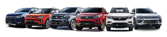 (왼쪽부터)코란도 투리스모, 티볼리, 렉스턴 스포츠, 렉스턴 스포츠 칸, G4 렉스턴, 코란도.