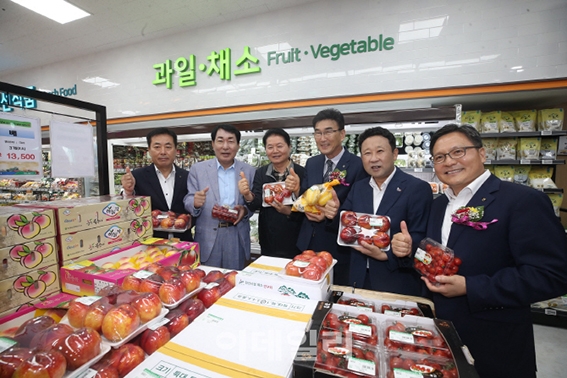 △인천옹진농협 하나로마트 덕적점 개점식에 참석한 왼쪽부터 농협중앙회 김재기 상무, 안상수 국회의원, 김병원 농협 중앙회장, 박창준 인천옹진농협 조합장, 장정민 옹진군수, 임동순 농협 인천본부장이 기념촬영한 모습.