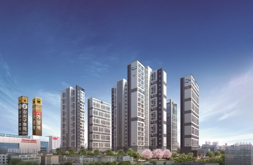 ▲서울시 강서구 등촌동 656-35번지 등촌 두산위브의 견본주택 조감도/대한토지신탁 제공