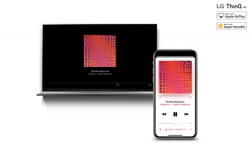△LG 인공지능 TV와 애플의 '에어플레이 2', '홈킷' 서비스와 연동한 연출 이미지/사진=LG전자