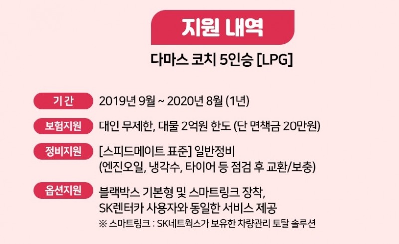 SK네트웍스, 다마스 1년 무상대여 '모빌리티 뱅크' 참가 모집