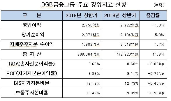 DGB금융 상반기 순이익 2016억원…최대 순익 기록