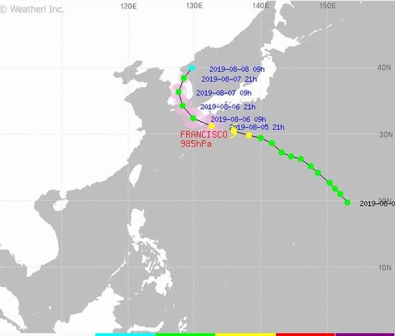 △8호 태풍 '프란시스카' 예상 경로 / 자료=기상청