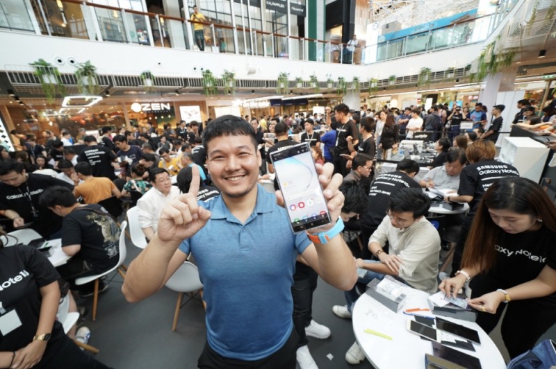 △삼성전자 갤럭시 노트10의 태국 사전 공개 행사 모습/사진=삼성전자