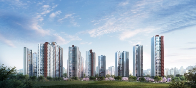 롯데건설·SK건설 '철산역 롯데캐슬&SK뷰 클래스티지' 투시도. /사진=롯데건설