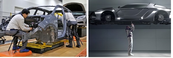 착용로봇 첵스(왼쪽)와 벡스 현장적용 예시. (사진=현대차그룹)