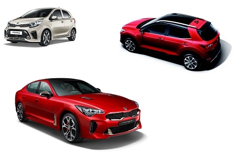 (왼쪽 위부터 시계 방향)모닝, 스토닉, 스팅어.