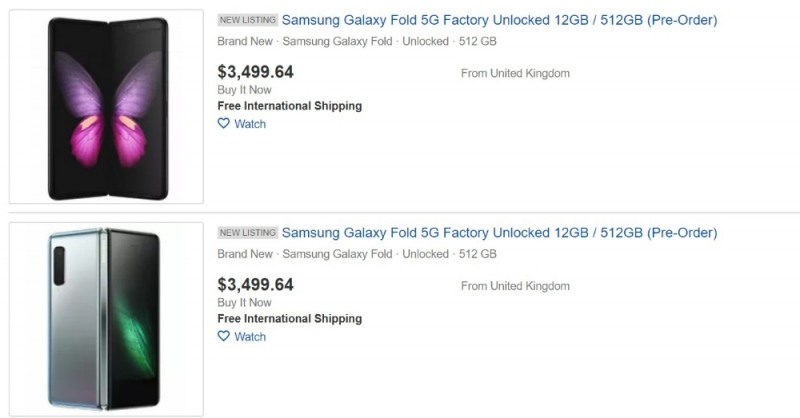 △이베이 사이트에서 삼성전자 갤럭시 폴드를 9일, 10시경 검색했을 때 등장한 상품 리스트/사진=오승혁 기자