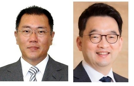 정의선 현대차그룹 부회장(왼쪽)과 이우현 OCI 부회장.