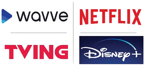 ▲ ‘웨이브’·‘넷플릭스’·‘디즈니+’·‘티빙’(시계방향)