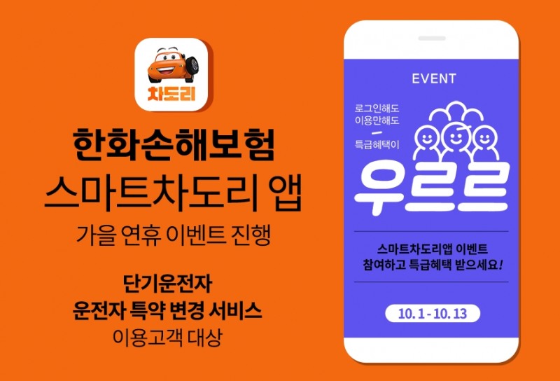 한화손해보험, 가을 연휴기간 맞아 ‘스마트차도리 앱’ 이벤트 진행