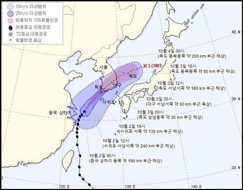 △ 18호 태풍 '미탁' 예상 이동경로 / 자료=기상청