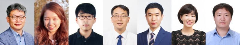 △삼성미래기술육성사업의 2019년 하반기 연구지원 과제에 선정된 교수들(왼쪽부터 이흥규 KAIST 교수, 공수현 고려대 교수, 정경운 재료연구소 박사, 이준희 UNIST 교수, 김동훈 KIST 박사, 정은주 한양대 교수, 정교민 서울대 교수)/사진=삼성전자