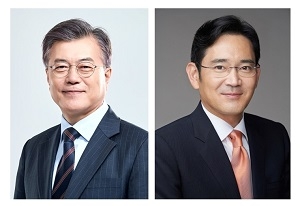 문재인 대통령(왼쪽) 이재용 삼성전자 부회장.