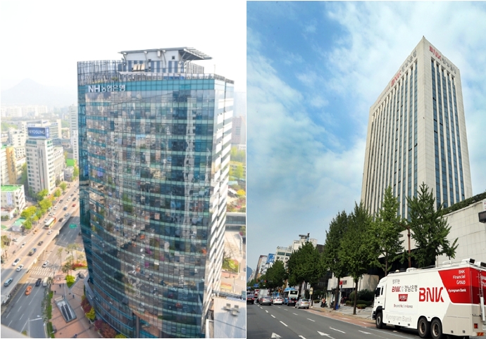 (왼쪽부터) NH농협은행 본점, BNK경남은행 본점 / 사진= 각행