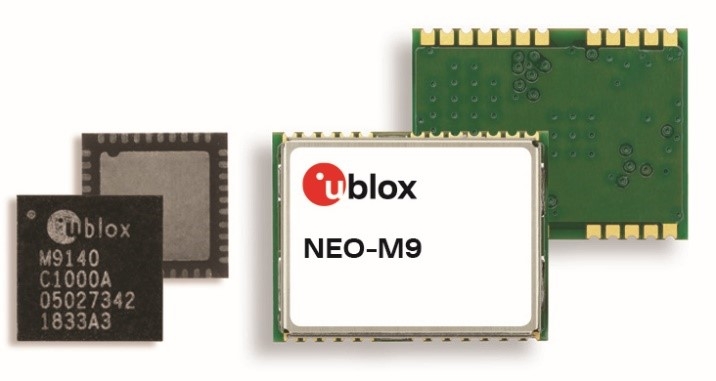 △유블럭스 M9 기술 플랫폼이 내장된 UBX-M9140 고성능 GNSS 칩 및 이 플랫폼 기반의 첫 번째 모듈인 NEO-M9N의 모습/사진=오승혁 기자(자료 편집)  