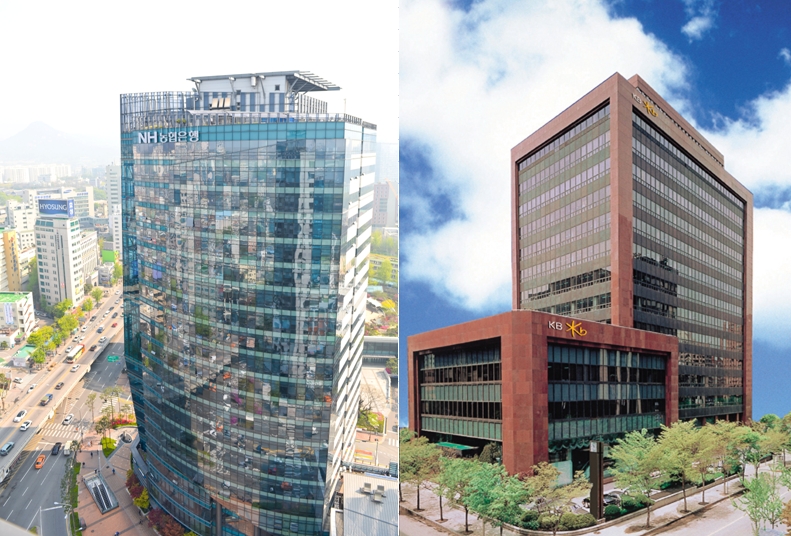 (왼쪽부터) NH농협은행 본점, KB국민은행 본점 / 사진= 각행