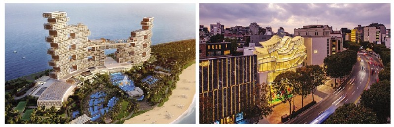 ▲ 중동 두바이 ‘로얄 아틀란티스 호텔’ 조감도(왼쪽)와 서울 청담동 ‘루이비통 메종 서울’ 전경(오른쪽). 사진 = 쌍용건설
