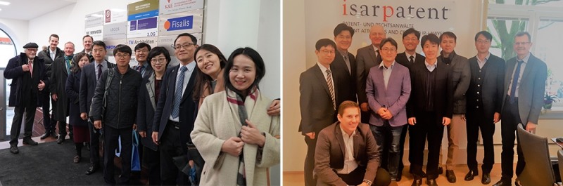 ▲'대전-뮌헨 IP Network Forum 2019' 참가단이 Dr .Christoph Schön, Dr. Schön, Neymeyr & Partner (좌)와 isarpatent® (우)를 방문하여 교류하고 있다. (사진=이근영 기자)