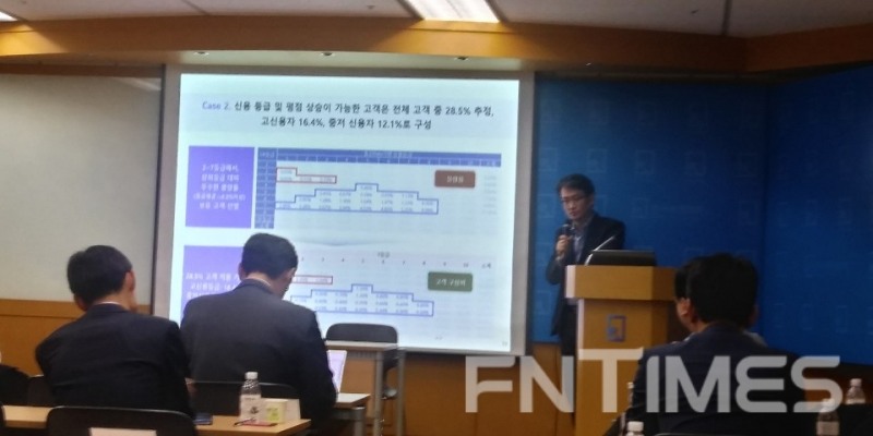 예정욱 핀크 부사장이 29일 한국금융정보학회 주최로 여의도 한국거래소에서 열린 '디지털 혁신과 금융정보' 정책심포지엄에서 주제발표를 하고 있다. / 사진= 한국금융신문