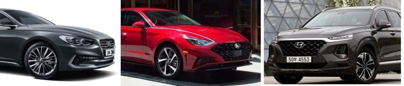 (왼쪽부터) 현대차 그랜저, 신형 쏘나타, 싼타페.