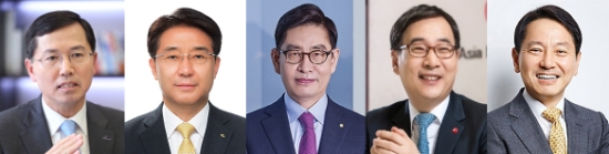 (왼쪽부터) 임영진 신한카드 사장, 이동철 KB국민카드 사장, 정원재 우리카드 사장, 이문환 비씨카드 사장, 원기찬 삼성카드 사장