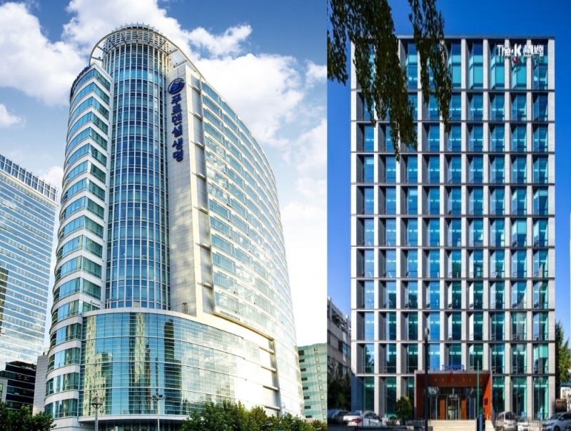 푸르덴셜생명 사옥 (좌), 더케이손해보험 사옥 (우)