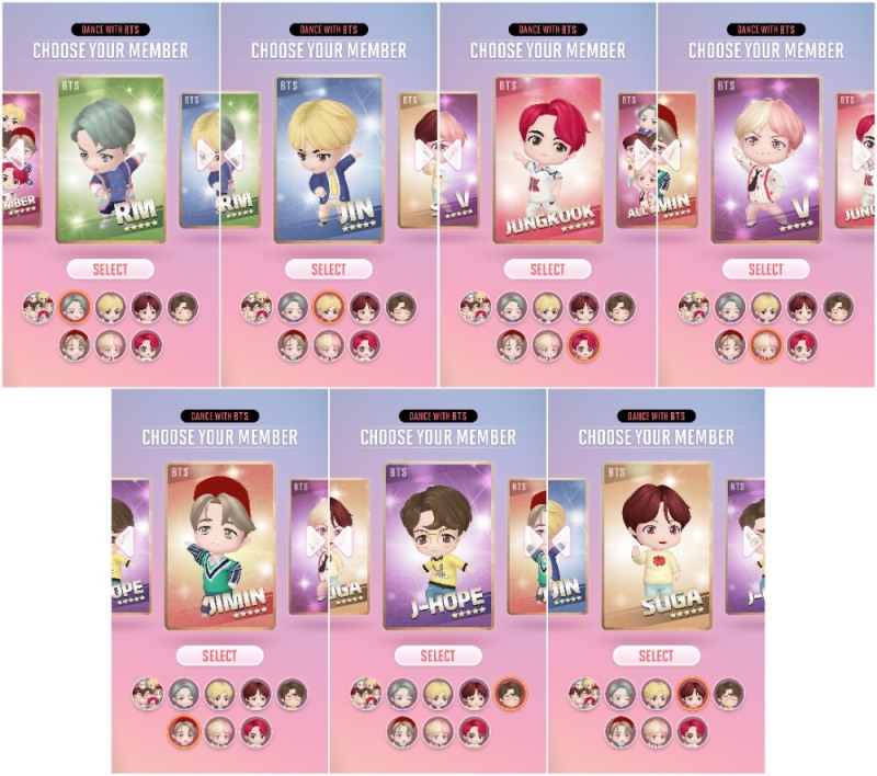 방탄소년단 AR 신규 콘텐츠 속 멤버들의 캐릭터 이미지/사진=오승혁 기자(애니펜 자료 편집)