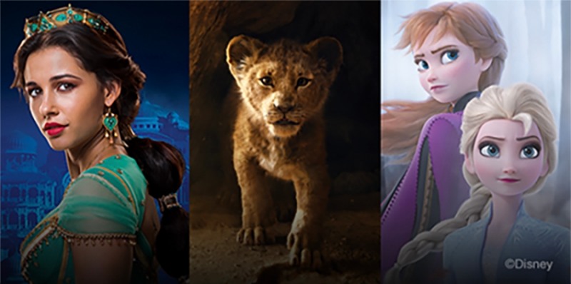 (좌측부터) 영화 알라딘, 라이온 킹, 겨울왕국 2의 이미지/사진=디즈니 