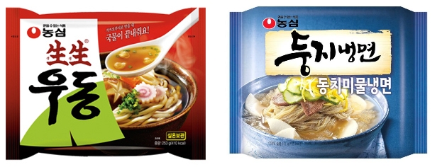 농심 생생우동과 둥지냉면 제품 이미지. /사진제공=농심