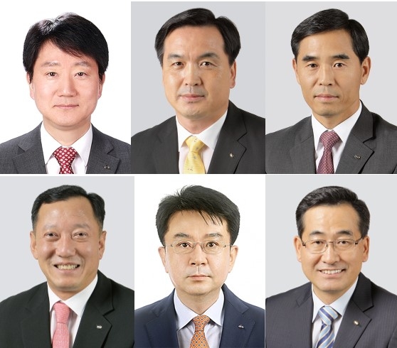 대구은행 연임 임원. (왼쪽부터 시계방향으로) 최태곤 DGB금융지주 그룹지속가능경영총괄,임효택 대구은행 부울경본부장, 오성호 대구은행 글로벌본부장 겸 DGB금융지주지주 재무총괄, 김상근 부행장보(CISO), 서문선 대구은행 자금시장본부장, 신완식 대구은행 IT본부장./사진=DGB금융지주