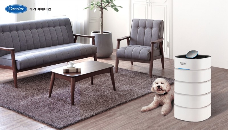 캐리어에어컨의 반려동물 전용 필터를 탑재한 캐리어 클라윈드 공기청정기 펫의 모습/사진=캐리어에어컨