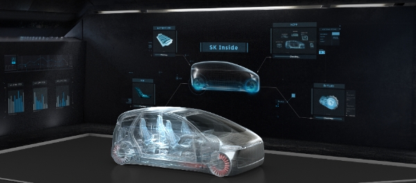 △ CES 2020에서 차량모형과 대형 스크린으로 구현한 SK이노베이션의 ‘SK Inside’ 모델 이미지. /사진=SK이노베이션
