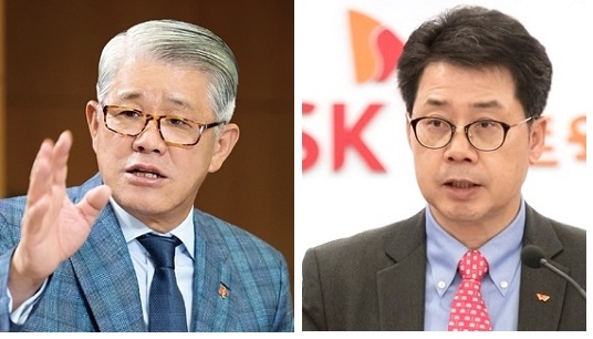 SK네트웍스 최신원 회장(왼쪽)과 박상규 사장.