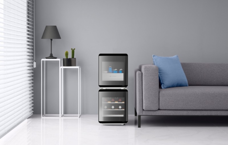 삼성전자 큐브 냉장고를 거실 인테리어에 적용한 모습/사진=삼성전자