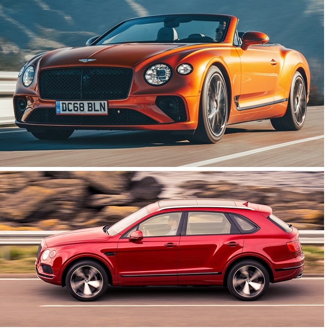 벤틀리 컨티넨탈 GT(위)와 벤테이가.